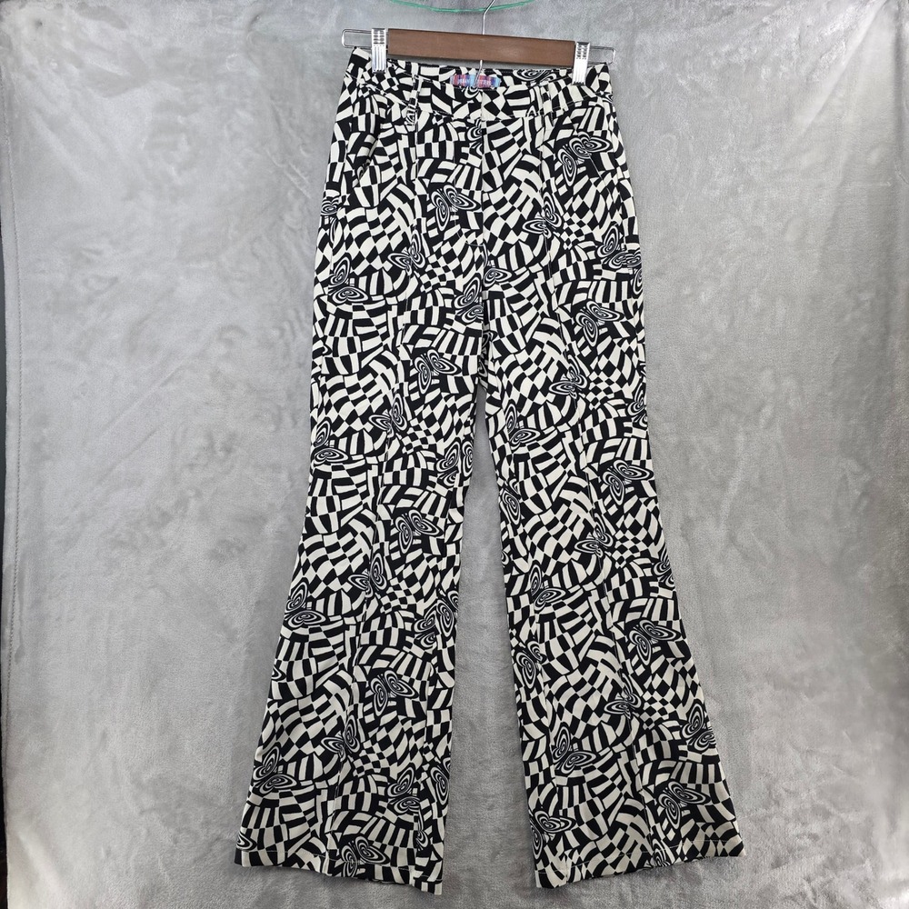 Urban Outfitters Women 0 Flare Pants Black White Butterfly Isabella Print